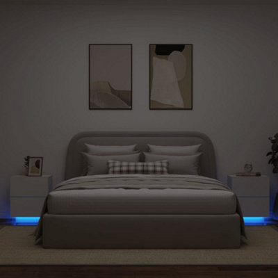 Berkfield Bedside Cabinets With Led Lights 2 Pcs White Engineered Wood - image 1