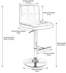 Lamboro Allegro Single Kitchen Bar Stool, Chrome Footrest, Height Adjustable Swivel Gas Lift, Breakfast Bar & Home Barstool, Cream - thumbnail 9