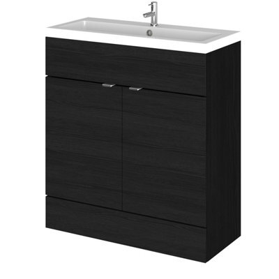 Hudson Reed Fusion Floor Standing 2 Door Vanity Unit & Polymarble Basin, Sink Vanity Unit, Charcoal Black, 800mm - image 1