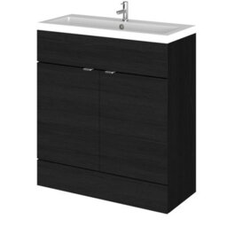 Hudson Reed Fusion Floor Standing 2 Door Vanity Unit & Polymarble Basin, Sink Vanity Unit, Charcoal Black, 800mm - thumbnail 4