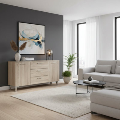Amos Mann Furniture Cellini Sonoma Oak Effect Wide Modern 2 Door 3 Drawer Sideboard Storage Unit P8Ds0555 - image 1