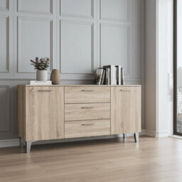 Amos Mann Furniture Cellini Sonoma Oak Effect Wide Modern 2 Door 3 Drawer Sideboard Storage Unit P8Ds0555 - thumbnail 4