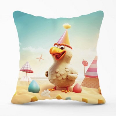 Warren Reed Designer Funky Chicken On A Beach Holiday Cushions 45Cm X 45Cm - image 1