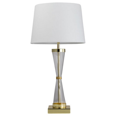 First Choice Lighting Gold Plated Table Touch Light With White Cotton Fabric Shade - image 1