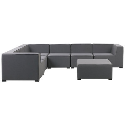 Beliani Garden Corner Sofa With Ottoman 7 Seater Arezzo Right Hand Modular Grey - image 1