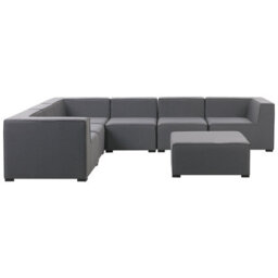 Beliani Garden Corner Sofa With Ottoman 7 Seater Arezzo Right Hand Modular Grey - thumbnail 1
