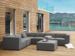 Beliani Garden Corner Sofa With Ottoman 7 Seater Arezzo Right Hand Modular Grey - thumbnail 2