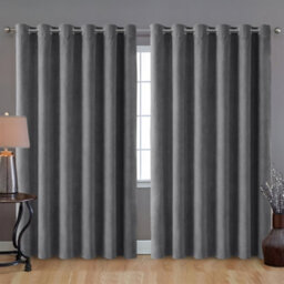 Bedlooms Charcoal Crushed Velvet Curtains Blackout Thermal Insulated Eyelet Curtain (Pair) 90 X 90 Inches With Tie Back Two - thumbnail 9