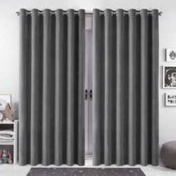 Bedlooms Charcoal Crushed Velvet Curtains Blackout Thermal Insulated Eyelet Curtain (Pair) 90 X 90 Inches With Tie Back Two