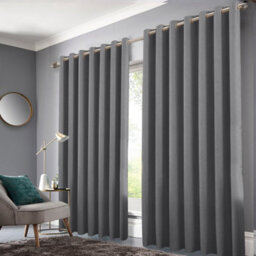 Bedlooms Charcoal Crushed Velvet Curtains Blackout Thermal Insulated Eyelet Curtain (Pair) 90 X 90 Inches With Tie Back Two - thumbnail 2