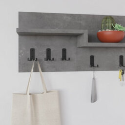Decortie Harmon Modern Wall Mounted Coat Hanger With Open Shelf Retro Grey 5 Black Metal Hooks - thumbnail 5