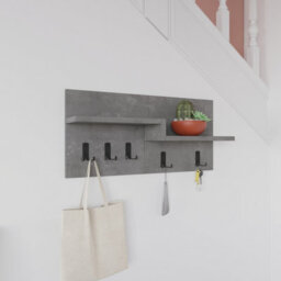 Decortie Harmon Modern Wall Mounted Coat Hanger With Open Shelf Retro Grey 5 Black Metal Hooks - thumbnail 4