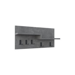 Decortie Harmon Modern Wall Mounted Coat Hanger With Open Shelf Retro Grey 5 Black Metal Hooks - thumbnail 2