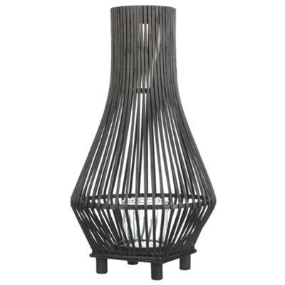 Beliani Black Bamboo Candle Lantern 38 Cm With Glass Floor Insert, Boho Indoor Floor Lantern - image 1