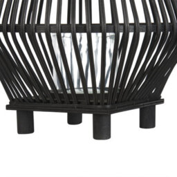 Beliani Black Bamboo Candle Lantern 38 Cm With Glass Floor Insert, Boho Indoor Floor Lantern - thumbnail 6