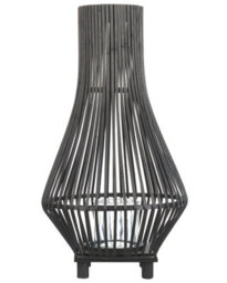 Beliani Black Bamboo Candle Lantern 38 Cm With Glass Floor Insert, Boho Indoor Floor Lantern - thumbnail 3
