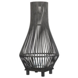 Beliani Black Bamboo Candle Lantern 38 Cm With Glass Floor Insert, Boho Indoor Floor Lantern - thumbnail 1