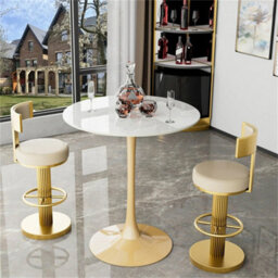 Glossy White Round Marble Top Bar Table Tulip Dining Table High Gloss Commercial Coffee Table - thumbnail 1