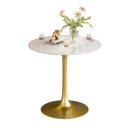 Glossy White Round Marble Top Bar Table Tulip Dining Table High Gloss Commercial Coffee Table - thumbnail 3