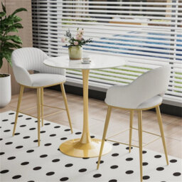 Glossy White Round Marble Top Bar Table Tulip Dining Table High Gloss Commercial Coffee Table - thumbnail 4