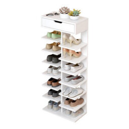 8 Tiers Wooden Hallway White Shoe Rack Open Shelves Shoe Cabinet Storage - thumbnail 4