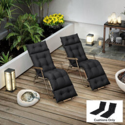 Outsunny Garden Lounge Chair Cushions Set Of 2, 220Gsm Fabric, Black - thumbnail 9