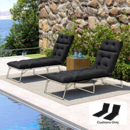 Outsunny Garden Lounge Chair Cushions Set Of 2, 220Gsm Fabric, Black - thumbnail 8