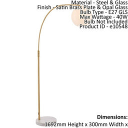 Floor Lamp Light Satin Brass & Opal Glass 40W E27 Complete Standing Lamp - thumbnail 2