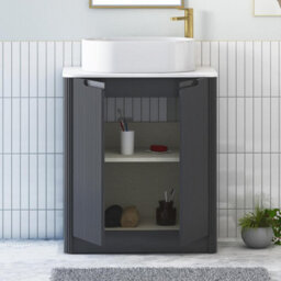Royal Bathrooms Avenza 600mm Matt Obsidian Black Floor Standing Bathroom Vanity Unit 2 Door With Peak Basin - thumbnail 5
