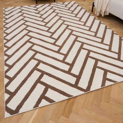 The Rugs Loft Taupe And Ivory Herringbone Living Room Area Rug And Runners Soft Pile - image 1