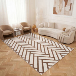 The Rugs Loft Taupe And Ivory Herringbone Living Room Area Rug And Runners Soft Pile - thumbnail 3