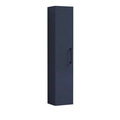 Balterley Bramshall Modern Bathroom 1 Soft Close Door Wall Hung Tall Storage Unit, Satin Dark Blue With Black Handle, 300 mm
