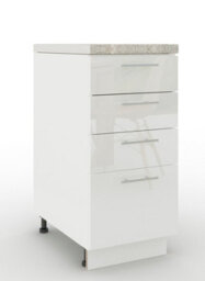 Jd Greta Adjustable Legs Kitchen Drawer Unit 400mm Storage Cabinet With Door Shelf 40Cm - White Gloss With Worktop - thumbnail 1