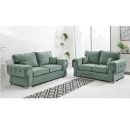 Chingford Plush Velvet Full Back 3+2 Seater Sofa Set Green