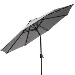 Rinse Bathrooms Grey Garden Parasol With Solar Powered Lights With Tilt And Crank Handle Outdoor Patio Umbrella Mechanism 2.7M - thumbnail 2