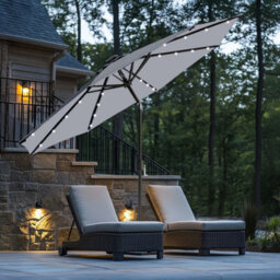 Rinse Bathrooms Grey Garden Parasol With Solar Powered Lights With Tilt And Crank Handle Outdoor Patio Umbrella Mechanism 2.7M - thumbnail 1