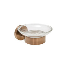 Homestylestore Round Wall Mounted Bathroom Glass Soap Dish With Brushed Copper Holder