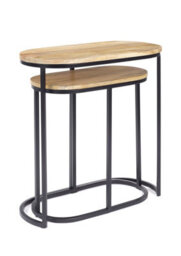 Elm Home And Garden Wooden Light Oak Finish Black Metal Oval Nest Of Three 3 Tables End Side Lamp H61 X W62 X D32Cm - thumbnail 2