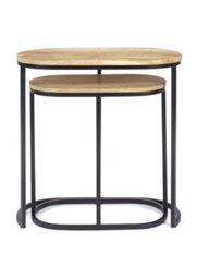 Elm Home And Garden Wooden Light Oak Finish Black Metal Oval Nest Of Three 3 Tables End Side Lamp H61 X W62 X D32Cm - thumbnail 3