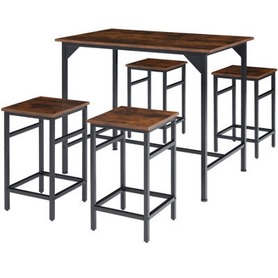 Tectake Dining Table With 4 Bar Stools Edinburgh - Height-Adjustable Plastic Feet - Industrial Wood Dark, Rustic - image 1
