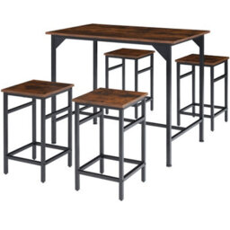 Tectake Dining Table With 4 Bar Stools Edinburgh - Height-Adjustable Plastic Feet - Industrial Wood Dark, Rustic - thumbnail 1
