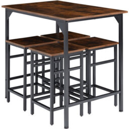 Tectake Dining Table With 4 Bar Stools Edinburgh - Height-Adjustable Plastic Feet - Industrial Wood Dark, Rustic - thumbnail 2