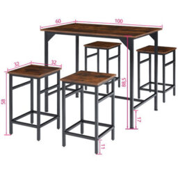 Tectake Dining Table With 4 Bar Stools Edinburgh - Height-Adjustable Plastic Feet - Industrial Wood Dark, Rustic - thumbnail 5
