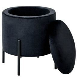 Wyld And Coco Velvetnest Storage Pouffe Black Velvet - Round Footstool With Hidden Storage And Pine Wood Base, 37 X 40 Cm - thumbnail 4