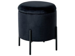 Wyld And Coco Velvetnest Storage Pouffe Black Velvet - Round Footstool With Hidden Storage And Pine Wood Base, 37 X 40 Cm - thumbnail 1