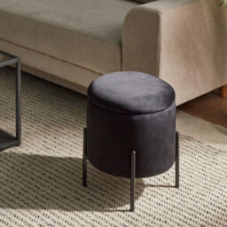 Wyld And Coco Velvetnest Storage Pouffe Black Velvet - Round Footstool With Hidden Storage And Pine Wood Base, 37 X 40 Cm - thumbnail 2