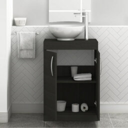 Royal Bathrooms 600mm Hale Black Floor Standing Vanity Unit 2 Door & Countertop Basin - Breeze - thumbnail 3