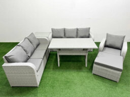 Fimous 8 Seater Poly Rattan Outdoor Garden Furniture Rectangular Dining Table Sofa Set 3 Seater Sofa Big Footstool Side Table - thumbnail 2