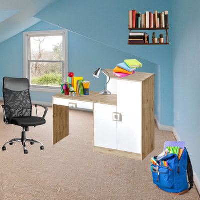 Nico 11 Light Oak And White Desk With Place To Storage Light Oak Handles - image 1