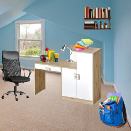 Nico 11 Light Oak And White Desk With Place To Storage Light Oak Handles - thumbnail 1
